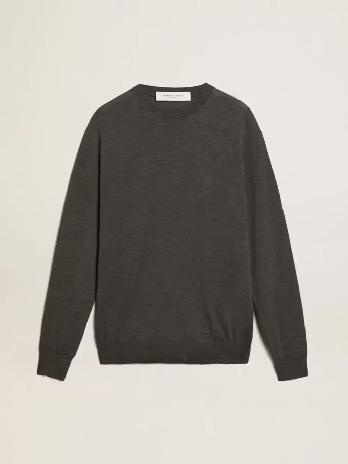 Maglione da uomo a girocollo in lana mélange grigio scuro Maglione da uomo a girocollo in lana mélange grigio scuro