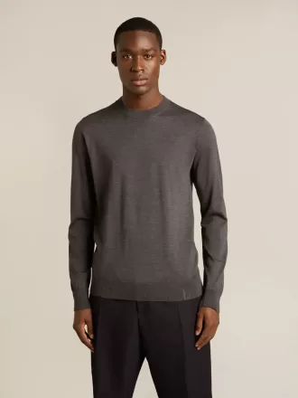 Maglione da uomo a girocollo in lana mélange grigio scuro Maglione da uomo a girocollo in lana mélange grigio scuro