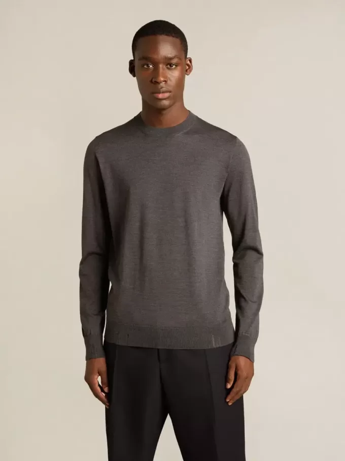 Maglione da uomo a girocollo in lana mélange grigio scuro Maglione da uomo a girocollo in lana mélange grigio scuro