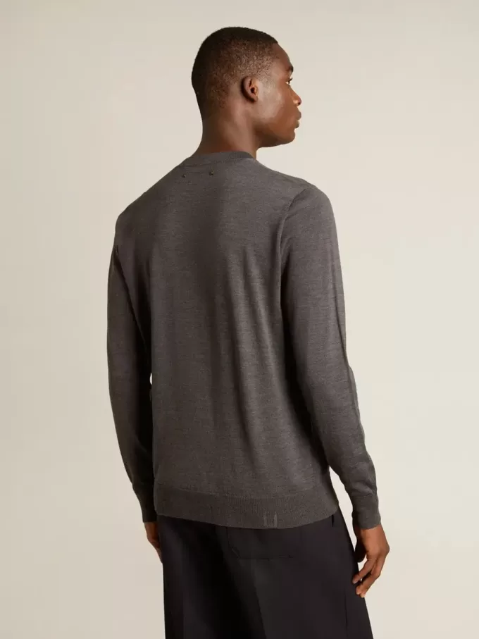 Maglione da uomo a girocollo in lana mélange grigio scuro Maglione da uomo a girocollo in lana mélange grigio scuro