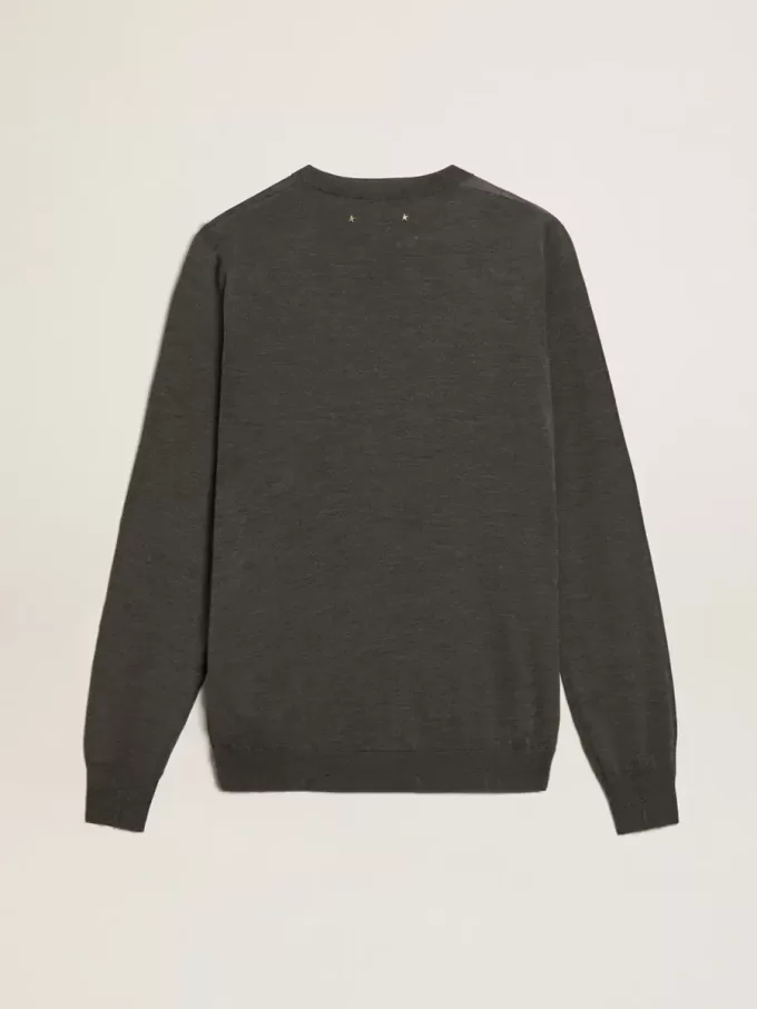 Maglione da uomo a girocollo in lana mélange grigio scuro Maglione da uomo a girocollo in lana mélange grigio scuro