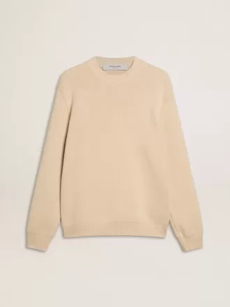 Maglione da uomo beige con collo a giro e scritta “Golden” sul retro Maglione da uomo beige con collo a giro e scritta “Golden” sul retro