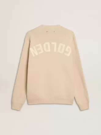 Maglione da uomo beige con collo a giro e scritta “Golden” sul retro Maglione da uomo beige con collo a giro e scritta “Golden” sul retro