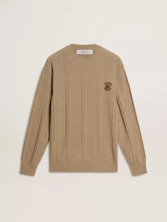 Maglione da uomo beige con logo ricamato Maglione da uomo beige con logo ricamato