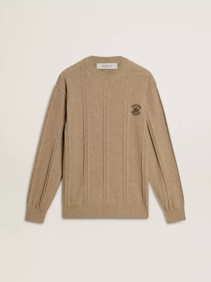 Maglione da uomo beige con logo ricamato Maglione da uomo beige con logo ricamato