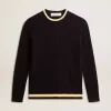 Maglione da uomo blu con collo rotondo e bordi a costine a contrasto Maglione da uomo blu con collo rotondo e bordi a costine a contrasto