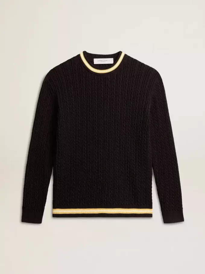 Maglione da uomo blu con collo rotondo e bordi a costine a contrasto Maglione da uomo blu con collo rotondo e bordi a costine a contrasto