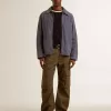 Maglione da uomo blu con collo rotondo e bordi a costine a contrasto Maglione da uomo blu con collo rotondo e bordi a costine a contrasto