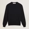 Maglione da uomo girocollo in cotone blu scuro con logo Maglione da uomo girocollo in cotone blu scuro con logo