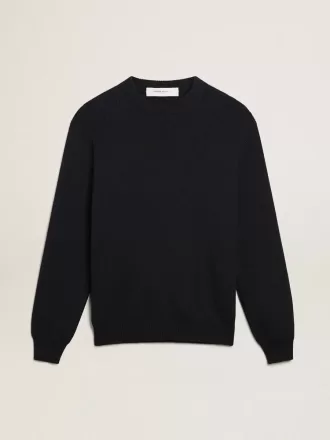Maglione da uomo girocollo in cotone blu scuro con logo Maglione da uomo girocollo in cotone blu scuro con logo