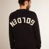 Maglione da uomo girocollo in cotone blu scuro con logo Maglione da uomo girocollo in cotone blu scuro con logo
