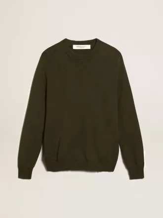 Maglione da uomo girocollo in cotone verde militare Maglione da uomo girocollo in cotone verde militare