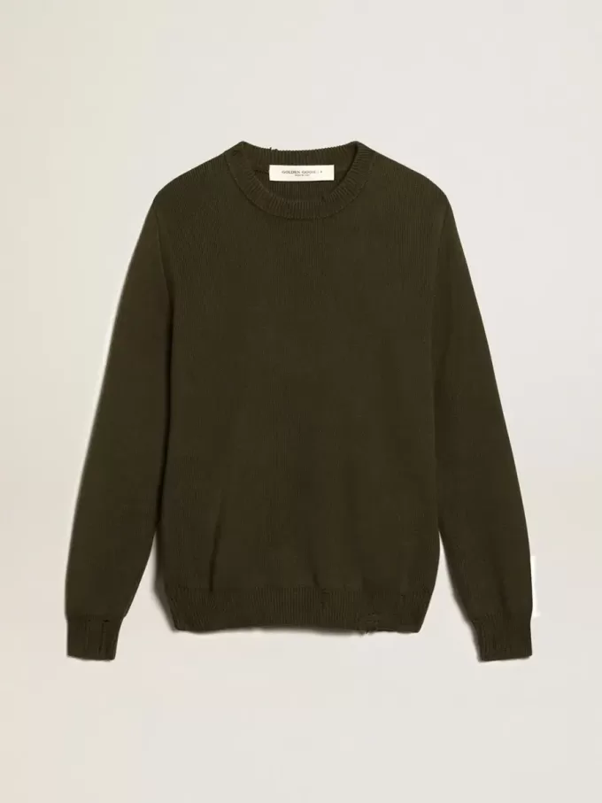 Maglione da uomo girocollo in cotone verde militare Maglione da uomo girocollo in cotone verde militare