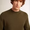 Maglione da uomo girocollo in cotone verde militare Maglione da uomo girocollo in cotone verde militare
