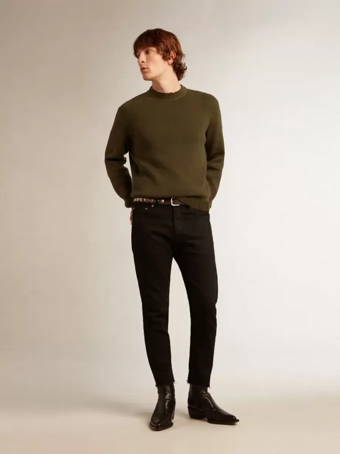 Maglione da uomo girocollo in cotone verde militare Maglione da uomo girocollo in cotone verde militare