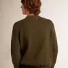 Maglione da uomo girocollo in cotone verde militare Maglione da uomo girocollo in cotone verde militare