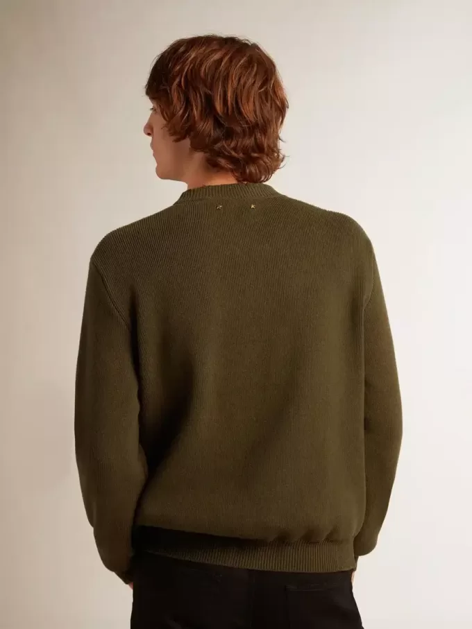 Maglione da uomo girocollo in cotone verde militare Maglione da uomo girocollo in cotone verde militare