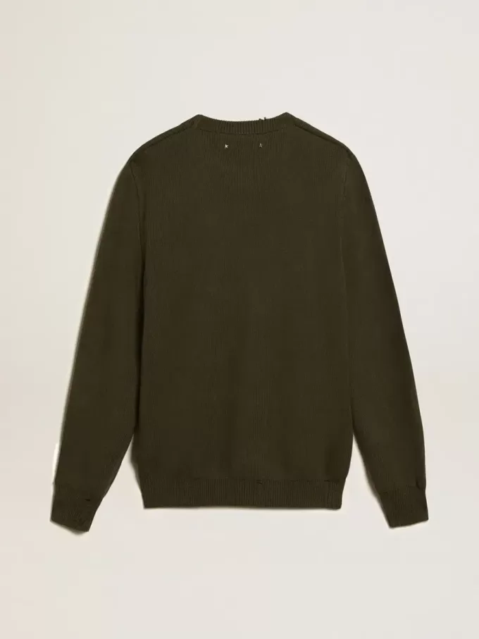 Maglione da uomo girocollo in cotone verde militare Maglione da uomo girocollo in cotone verde militare