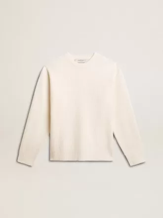 Maglione da uomo girocollo in lana a coste bianco consumato
