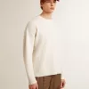 Maglione da uomo girocollo in lana a coste bianco consumato Maglione da uomo girocollo in lana a coste bianco consumato