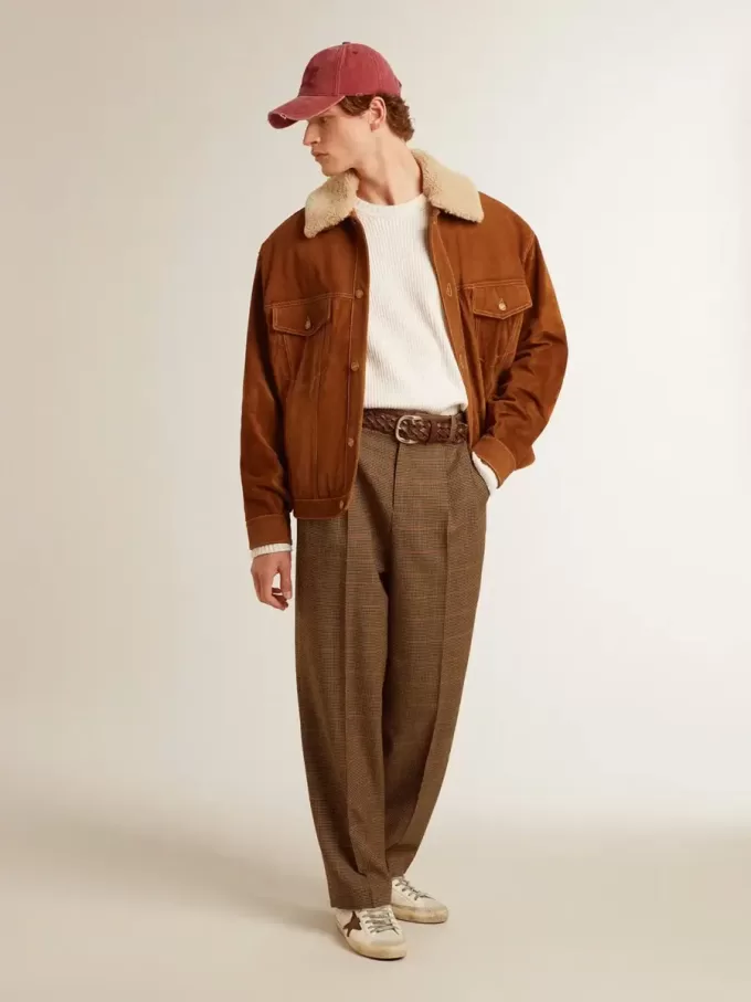 Maglione da uomo girocollo in lana a coste bianco consumato Maglione da uomo girocollo in lana a coste bianco consumato