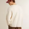 Maglione da uomo girocollo in lana a coste bianco consumato Maglione da uomo girocollo in lana a coste bianco consumato