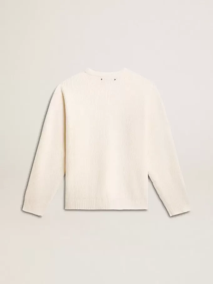 Maglione da uomo girocollo in lana a coste bianco consumato Maglione da uomo girocollo in lana a coste bianco consumato