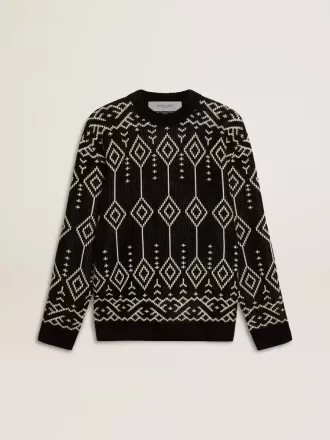 Maglione da uomo girocollo in misto lana con motivo jacquard argyle