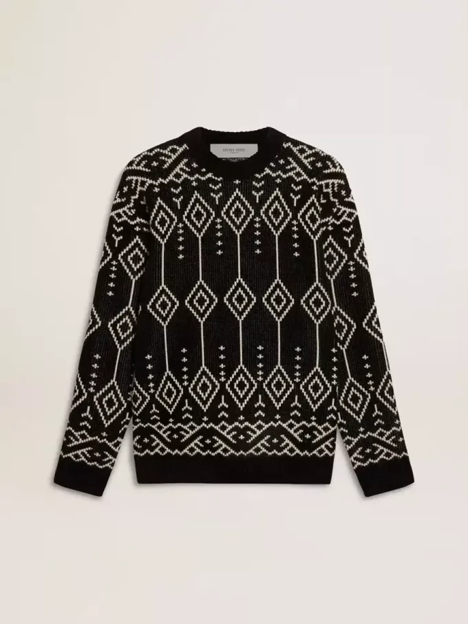 Maglione da uomo girocollo in misto lana con motivo jacquard argyle Maglione da uomo girocollo in misto lana con motivo jacquard argyle