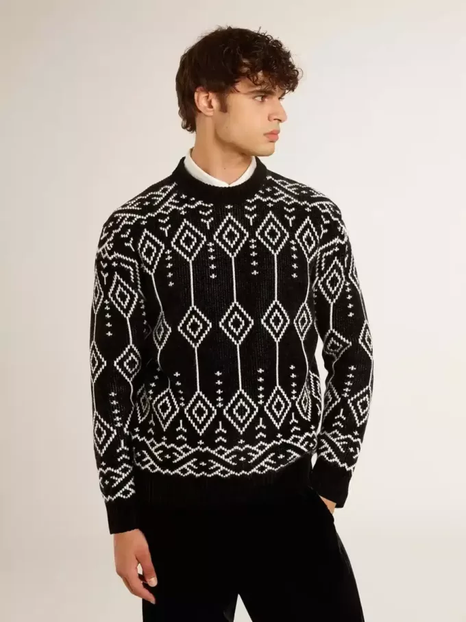 Maglione da uomo girocollo in misto lana con motivo jacquard argyle Maglione da uomo girocollo in misto lana con motivo jacquard argyle