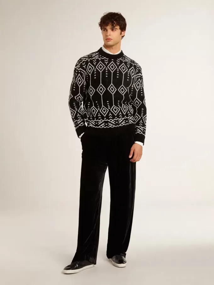 Maglione da uomo girocollo in misto lana con motivo jacquard argyle Maglione da uomo girocollo in misto lana con motivo jacquard argyle