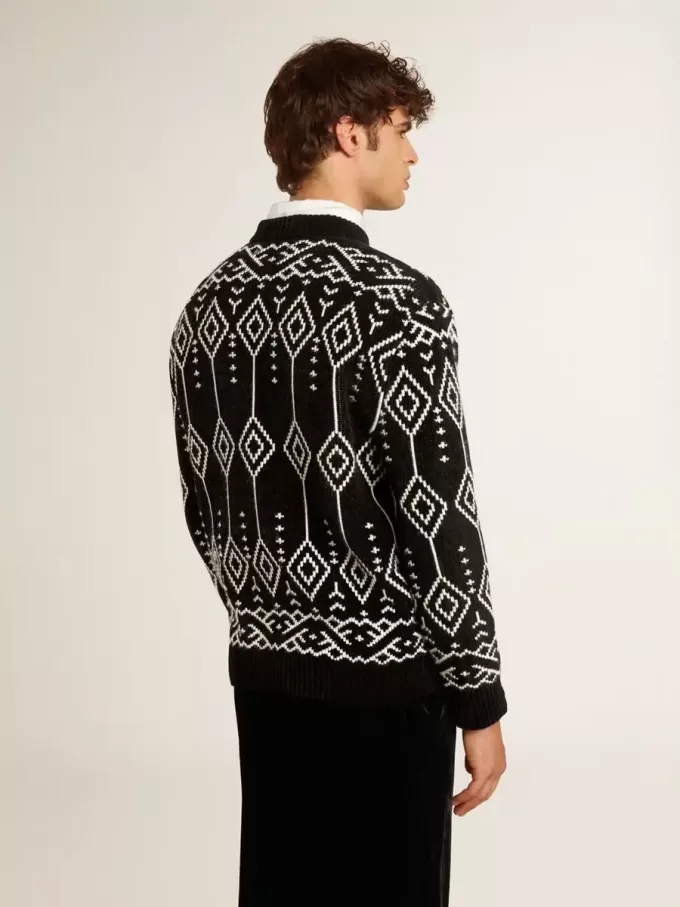 Maglione da uomo girocollo in misto lana con motivo jacquard argyle Maglione da uomo girocollo in misto lana con motivo jacquard argyle