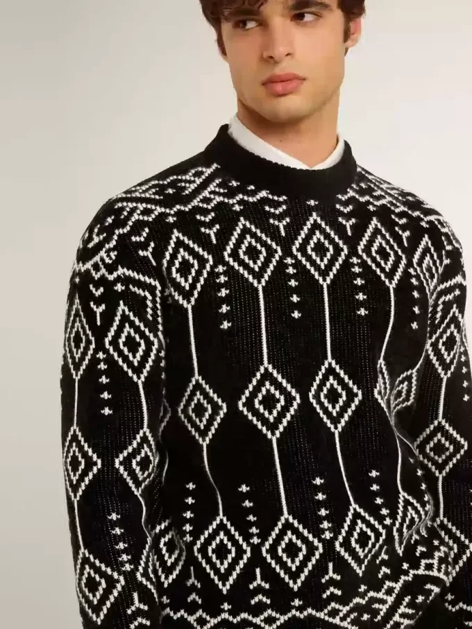 Maglione da uomo girocollo in misto lana con motivo jacquard argyle Maglione da uomo girocollo in misto lana con motivo jacquard argyle