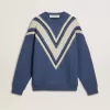 Maglione da uomo in lana jacquard azzurro con motivo color crema Maglione da uomo in lana jacquard azzurro con motivo color crema