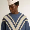 Maglione da uomo in lana jacquard azzurro con motivo color crema Maglione da uomo in lana jacquard azzurro con motivo color crema