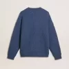 Maglione da uomo in lana jacquard azzurro con motivo color crema Maglione da uomo in lana jacquard azzurro con motivo color crema