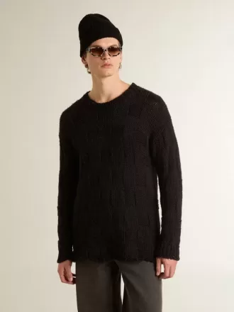 Maglione da uomo in lana nera con effetto consumato Maglione da uomo in lana nera con effetto consumato