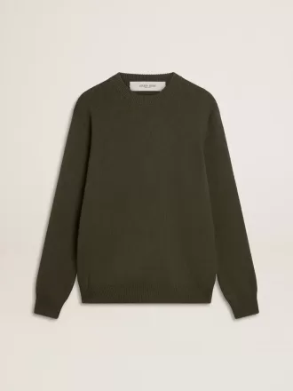 Maglione da uomo verde militare con scollo rotondo e scritta “Golden” sul retro Maglione da uomo verde militare con scollo rotondo e scritta “Golden” sul retro
