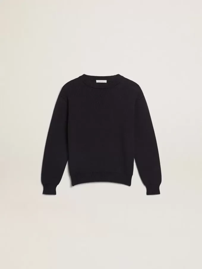 Maglione girocollo in cotone blu scuro Maglione girocollo in cotone blu scuro