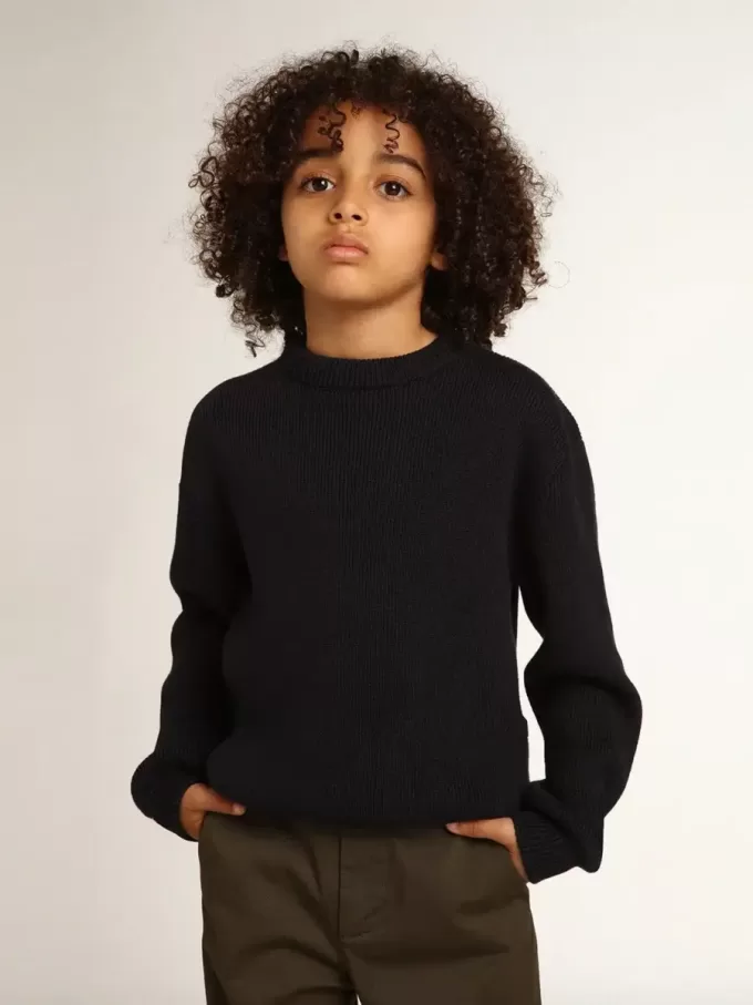 Maglione girocollo in cotone blu scuro Maglione girocollo in cotone blu scuro