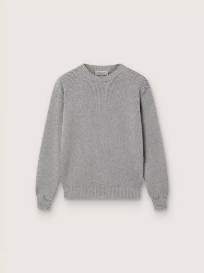 Maglione Golden unisex per bambini in grigio melange a costine con logo sul retro
