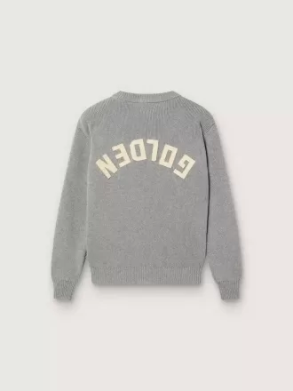 Maglione Golden unisex per bambini in grigio melange a costine con logo sul retro