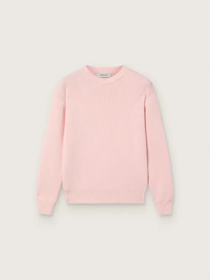 Maglione Golden unisex rosa a coste per bambini con logo Golden sul retro