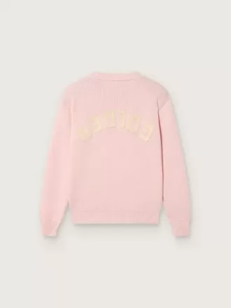Maglione Golden unisex rosa a coste per bambini con logo Golden sul retro