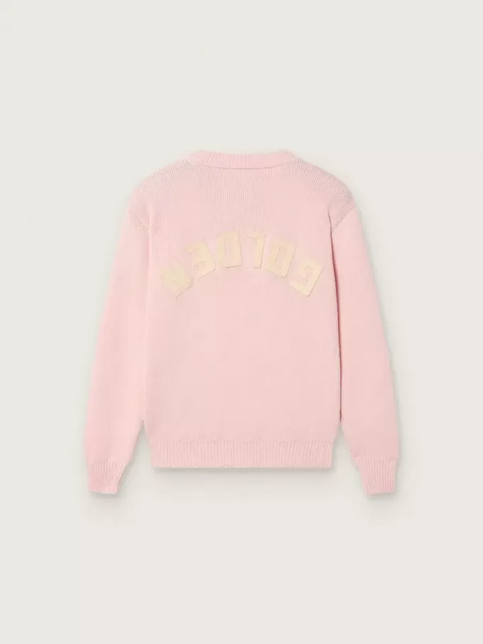 Maglione Golden unisex rosa a coste per bambini con logo Golden sul retro