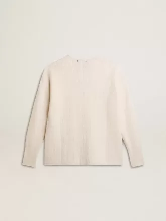 Maglione in lana a coste con scollo a V e coulisse con nappine Maglione in lana a coste con scollo a V e coulisse con nappine