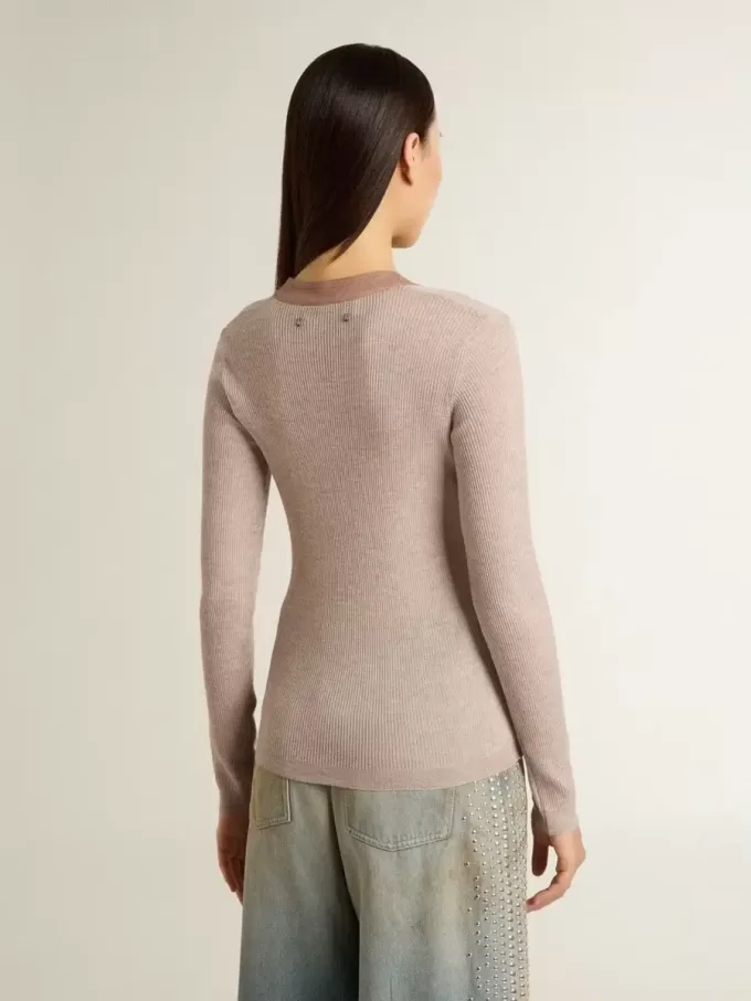 Maglione in lana beige con dettagli in pelle Maglione in lana beige con dettagli in pelle