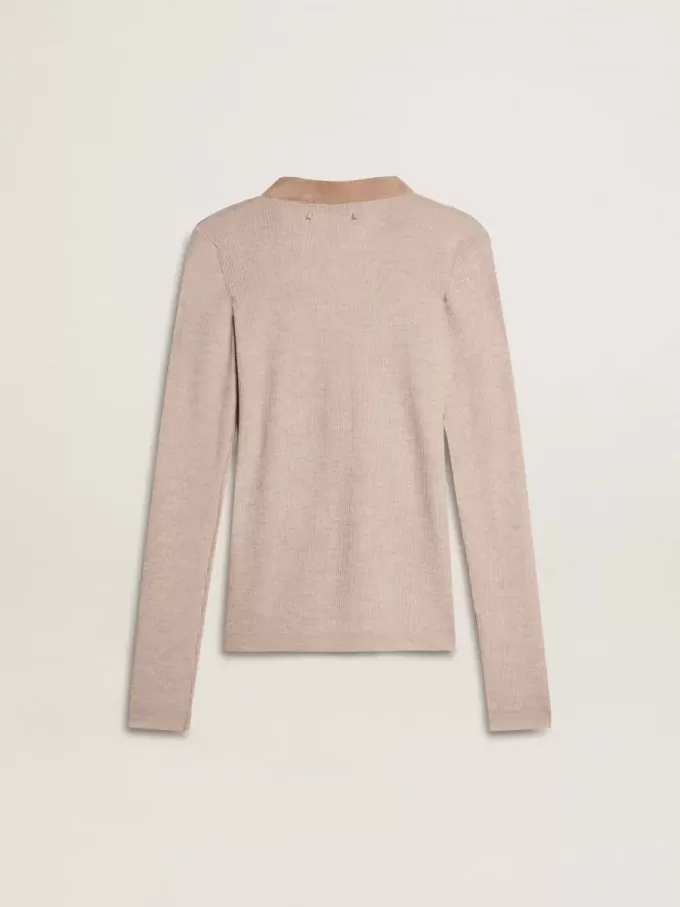 Maglione in lana beige con dettagli in pelle Maglione in lana beige con dettagli in pelle