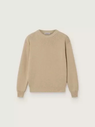 Maglione unisex a costine color beige dorato per bambini con logo sul retro