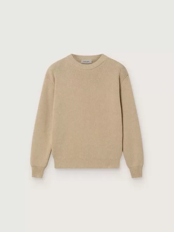 Maglione unisex a costine color beige dorato per bambini con logo sul retro